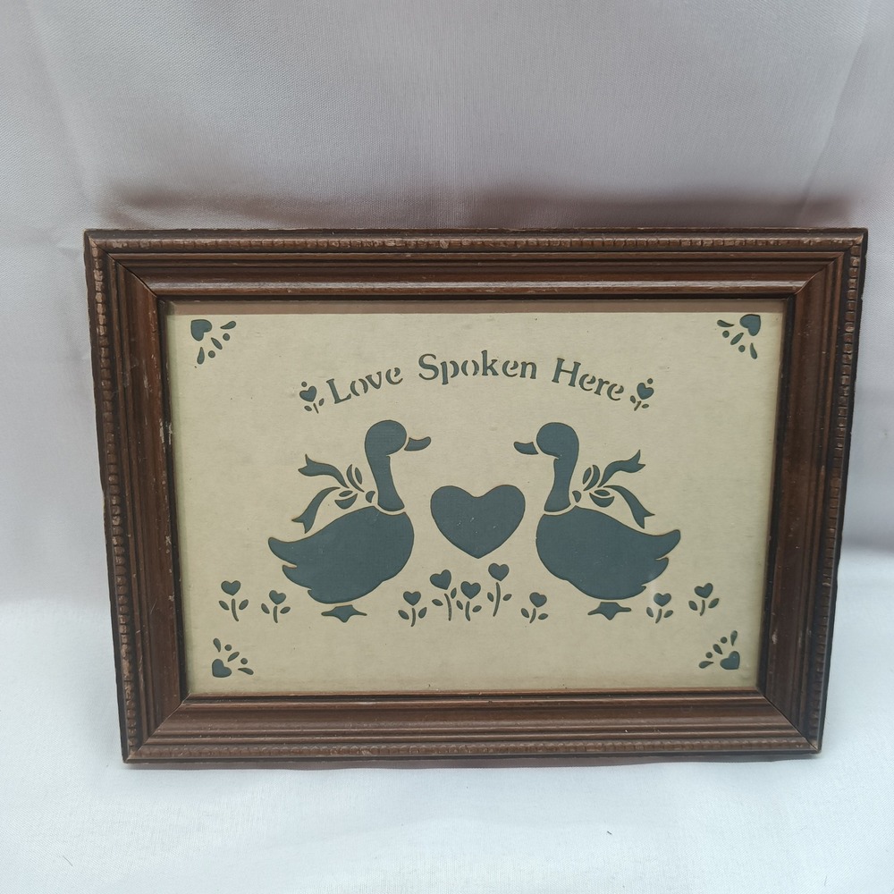 Vintage Love Spoken Here Framed Wall Art Country Geese Heart Wood Frame Rustic